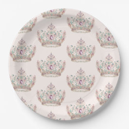 Plato De Papel Princesa de Oro Rosa Corona cuento de hadas Cumple