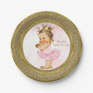 Plato De Papel Princesa de Oro Rosa Fiesta de Cumpleaños Vintage