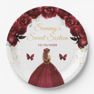 Plato De Papel Princesa de pelo castaño rojizo oscuro Sweet Sixte