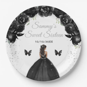 Plato De Papel Princesa de Piel Negra Oscura Dulces Dieciséis