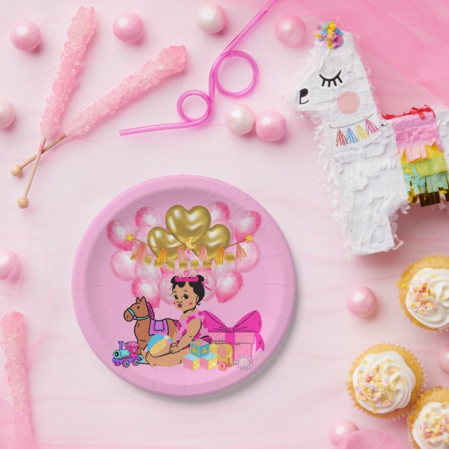 Plato De Papel Princesa de rosa (Fiesta)