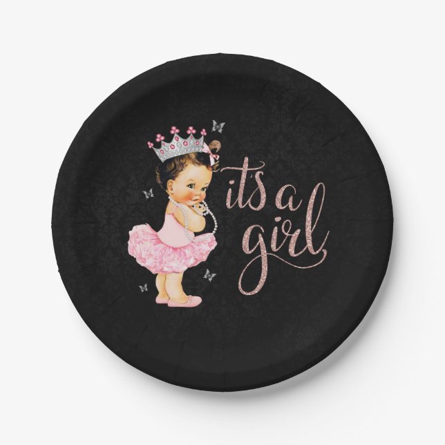 Plato De Papel Princesa Es una placa Baby Shower Chica (Anverso)