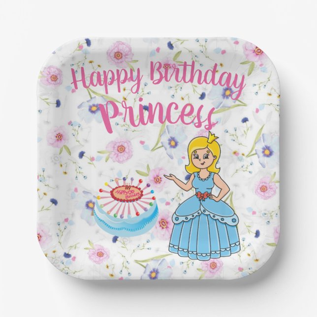 Plato De Papel Princesa feliz cumpleaños (Anverso)
