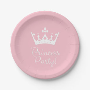 Plato De Papel Princesa Fiesta Girly rosa y blanco