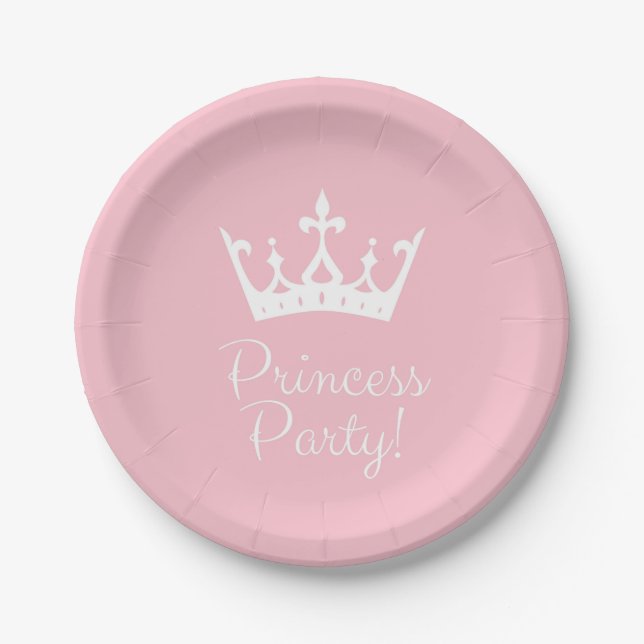 Plato De Papel Princesa Fiesta Girly rosa y blanco (Anverso)