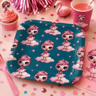 Plato De Papel Princesa Flamingo Adorable