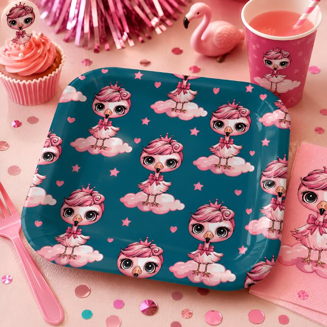 Plato De Papel Princesa Flamingo Adorable (Subido por el creador)