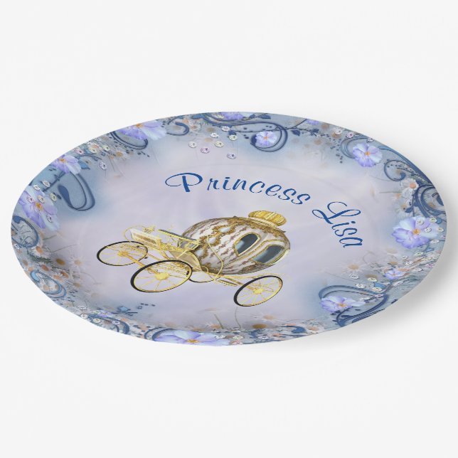 Plato De Papel Princesa floral azul personalizada encantada (Angular)
