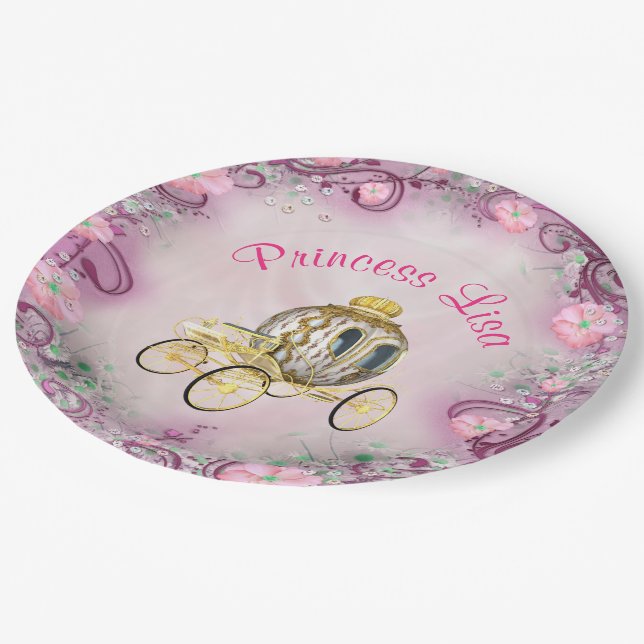 Plato De Papel Princesa floral rosa personalizada encantada (Angular)