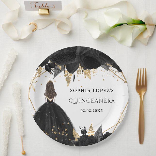 Plato De Papel Princesa floral Rustic Gold Quinceanera (Boda)