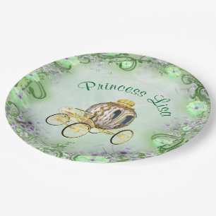 Plato De Papel Princesa floral verde personalizada encantada