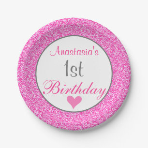 Plato De Papel Princesa Glamour Rosa Brillante Cumpleaños 1