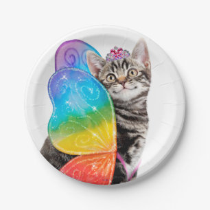 Plato De Papel Princesa Kitten, mariposa arco iris