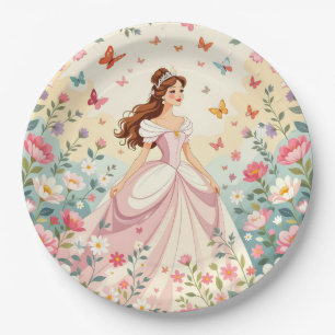 Plato De Papel Princesa linda con mariposas