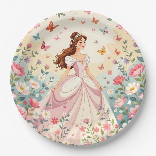 Plato De Papel Princesa linda con mariposas (Anverso)