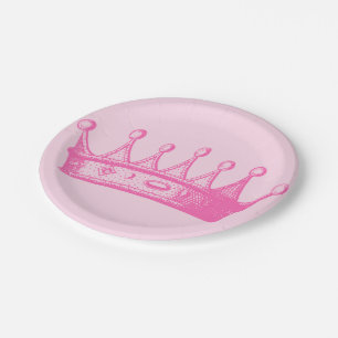 Plato De Papel Princesa magenta Crown en fondo rosado