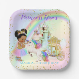 Plato De Papel Princesa Mágica del Arcoíris Castillo Carruaje Uni
