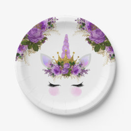 Plato De Papel Princesa morada floral unicornio