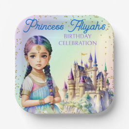 Plato De Papel Princesa Pastel Mágico Castillo Fantasía Arcoíris