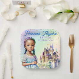 Plato De Papel Princesa Pastel Mágico Castillo Fantasía Arcoíris