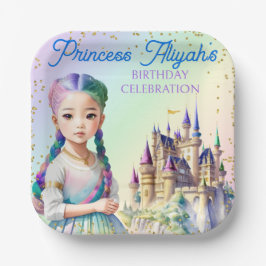 Plato De Papel Princesa Pastel Mágico Castillo Fantasía Arcoíris