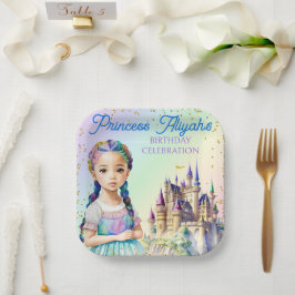 Plato De Papel Princesa Pastel Mágico Castillo Fantasía Arcoíris