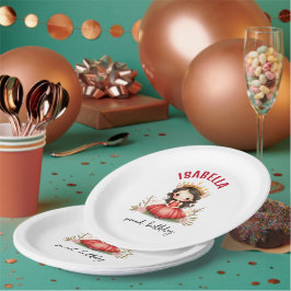 Plato De Papel Princesa pequeña con vestido rojo