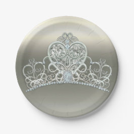 Plato De Papel Princesa Platino Marfil Tiara Fiesta de Cumpleaños