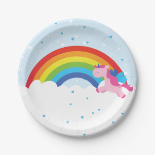 Plato De Papel Princesa Rainbow del unicornio