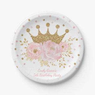 Plato De Papel Princesa real floral rosa Rubor de la corona de or