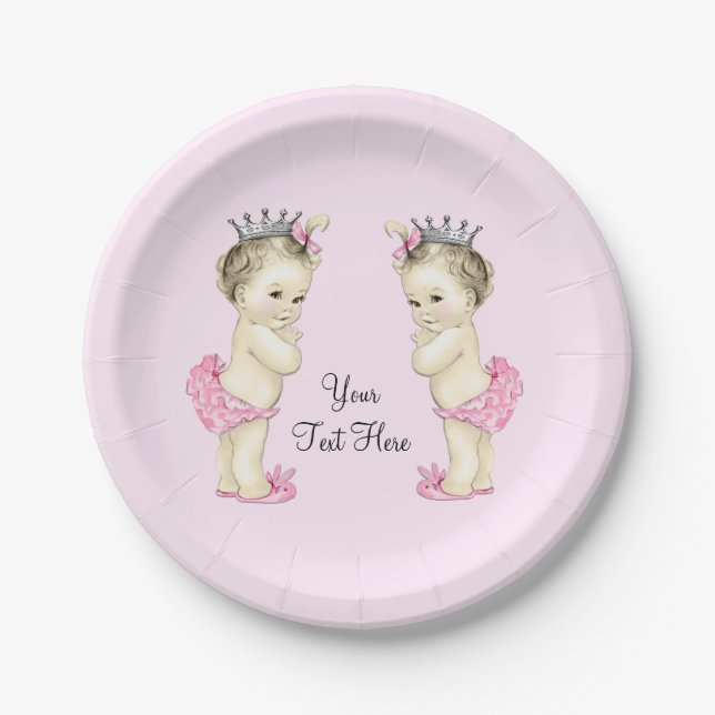 Plato De Papel Princesa Rosa Gemelas Bebé Niña (Anverso)