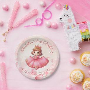 Plato De Papel Princesa rosa personalizable