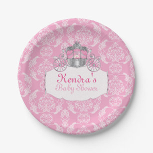 Plato De Papel Princesa rosada, pequeña Baby Shower, placas de