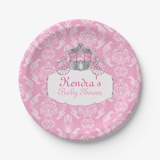 Plato De Papel Princesa rosada, pequeña Baby Shower, placas de (Anverso)