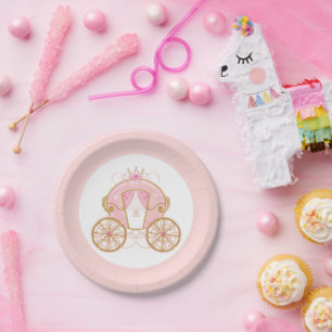 Plato De Papel Princesa Royal Carriage Pink & Gold Birday Party