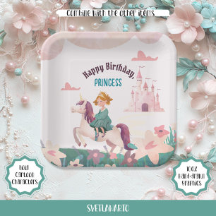 Plato De Papel Princesa soñadora montando una placa de papel cuad