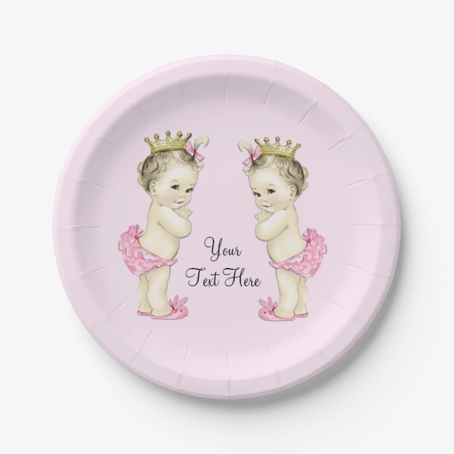 Plato De Papel Princesa Vintage Twin Baby Girl (Anverso)