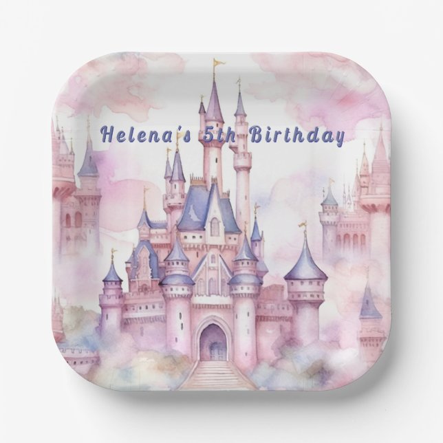 Plato De Papel Princess Castle Pink Purple (Anverso)