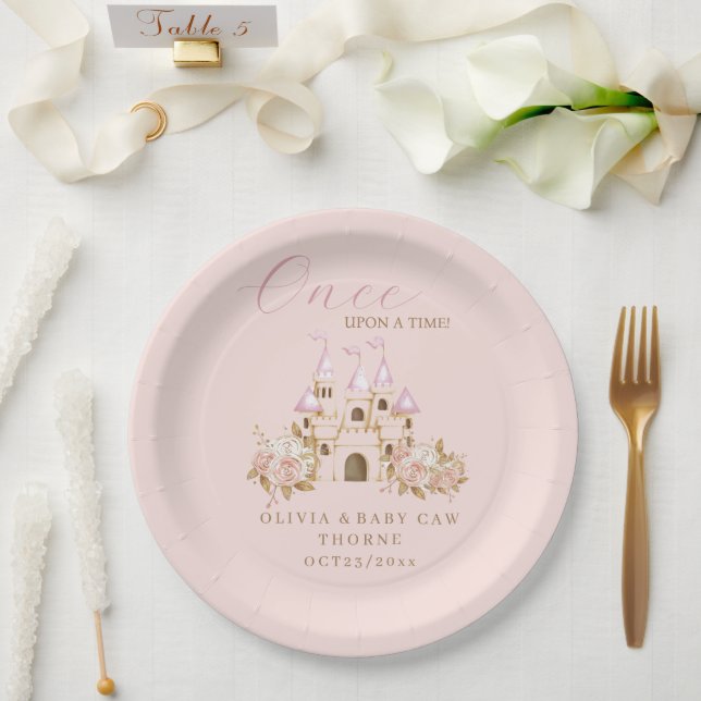 Plato De Papel Princess Gold Castle Baby Shower (Boda)
