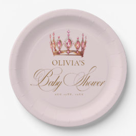 Plato De Papel Princess Gold Pink Girl Baby Shower