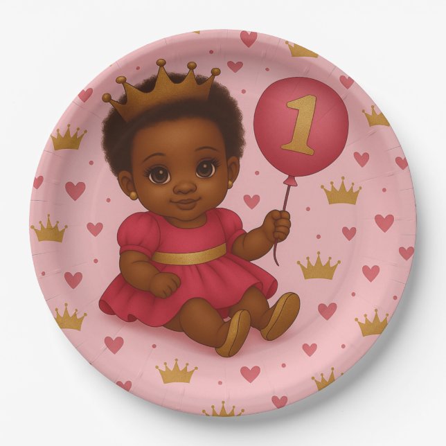 Plato De Papel Princess Pink & Gold Baby Girl Birthday (Anverso)