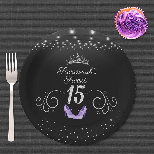 Plato De Papel Princess Sweet 15 String Lights Lavender Shoes (Subido por el creador)
