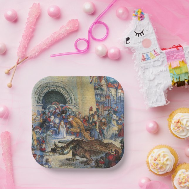 Plato De Papel Princess's Birthday Dragon Folded Greeting Card (Fiesta)