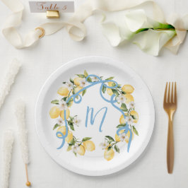 Plato De Papel Principal Squeeze Citrus Monograma de Limón Ducha