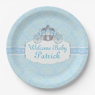 Plato De Papel Príncipe azul, pequeño, Baby Shower, placas de