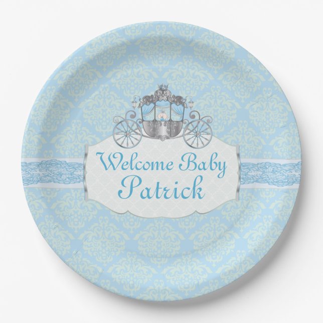 Plato De Papel Príncipe azul, pequeño, Baby Shower, placas de (Anverso)