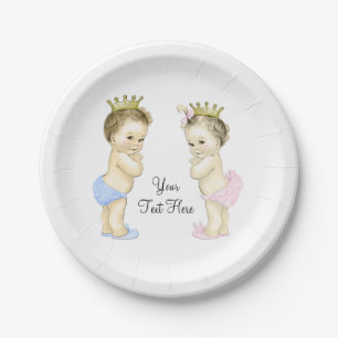 Plato De Papel Príncipe y Princesa Bebé Gemelo Lindo Niño y Niña