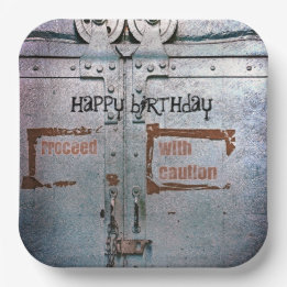 Plato De Papel Proceder con cautela industrial gris azul