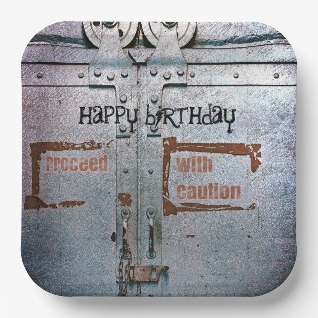 Plato De Papel Proceder con cautela industrial gris azul (Anverso)