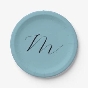 Plato De Papel Profesional Minimalista de bollo azul sólido monog